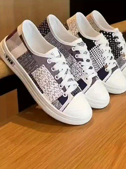 Women'S Lightweight Breathable Casual Sneakers - Comfortable Low-Top Lace-Up Shoes with Soft Fabric Lining, Durable Rubber Sole & Stylish White & Navy Blue Design for Spring/Summer Casual Attire, Ladies Sneakers, Everyday Foo