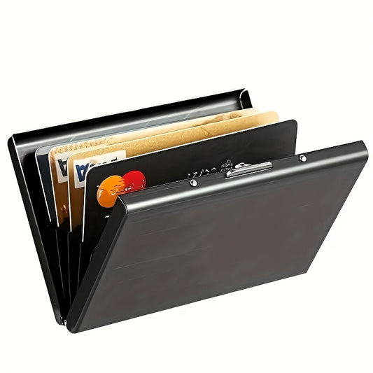 Premium Stainless Steel RFID Blocking Card Holder for Men – Sleek Black Metal Wallet with Multiple Compartments, Perfect Father’s Day Gift for Dad, Secure Card Storage | Polished Finish | Metallic Construction