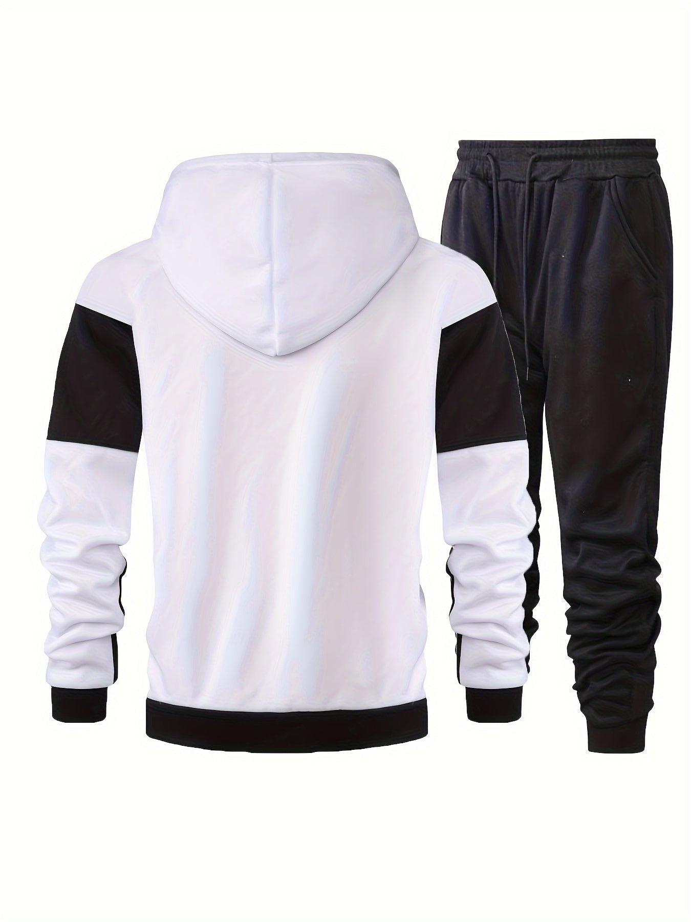 Elson OBM Men's Autumn and Winter Sportswear Set, Men's Color Block Long Sleeve Hooded Zip-Up Jacket with Solid Drawstring Joggers Outdoor and Sports Outfit... Top Bottoms Set