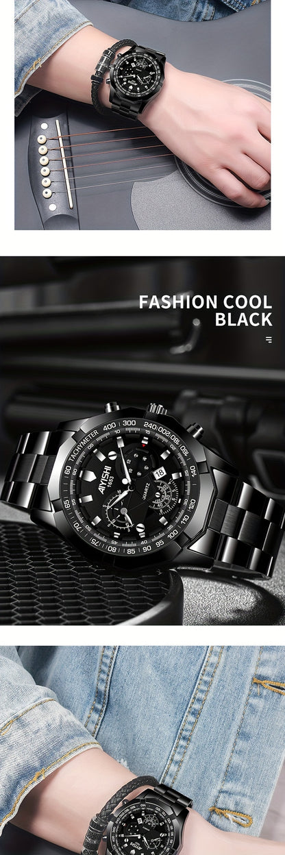 AIYISHI Men's Luxury Business Quartz Watch | | Luminous Hands & Markers | Date Display | Zinc Alloy Case and Band | Analog Dial with Subdials | Ideal for Professional Gifting
