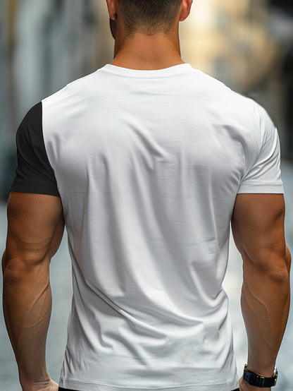 Men'S Fashion Casual Crew Neck Short Sleeve T-Shirt, Polyester Blend, Slight Stretch, Solid Color, Summer, Regular Fit, Knit Fabric, 180g/m², with Embellished Graphic for Adult