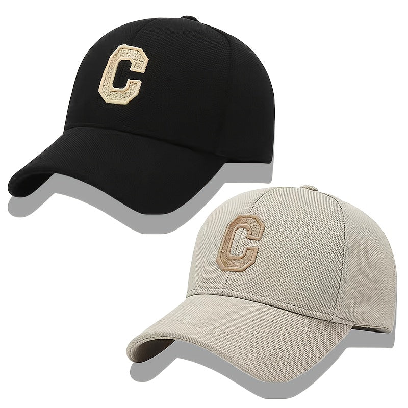 3pcs Unisex Baseball Caps with Embroidered 'C' Logo - Adjustable Snapback,, Breathable Mesh Back for Outdoor Sports, Travel & Valentine's Day (Black/Beige/White), Baseball Hat, Casual Headwear, Stylish Headgear, Sleek Cap Des