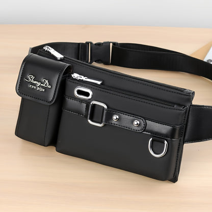 Men‘S Casual Oxford Chest Bag – Multi-Function Phone Bag with Zip Closure, Daily Commute Hollow Design Shoulder Bag with Adjustable 100Cm Strap (No Print)