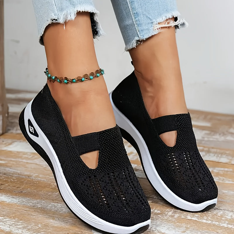Women'S Breathable Knit Ballet Flats, Comfortable Fabric Walking Shoes, Round Toe, Rubber Sole, with Hand Washable for All-Season Wear