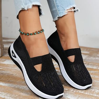 Women'S Breathable Knit Ballet Flats, Comfortable Fabric Walking Shoes, Round Toe, Rubber Sole, with Hand Washable for All-Season Wear