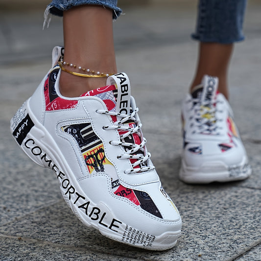 Women'S Fashion Sneakers, Non-Slip Durable Casual Sports Shoes, All-Season Low Top Lace-Up, Plain Toe, Fabric Upper/Inner, MD Sole, Fabric Insole - Hand Washable