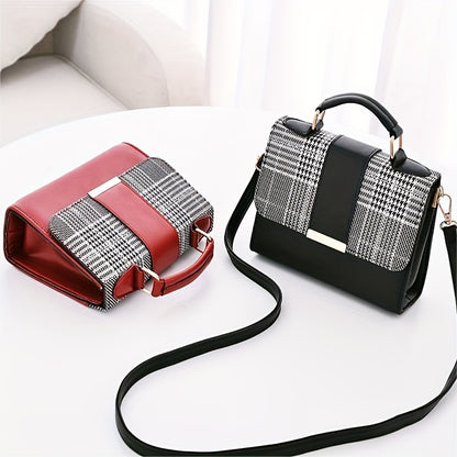 Mini Checkered Crossbody Bag, Fashion Top Handle Square Purse, Casual Shoulder Bag For Women