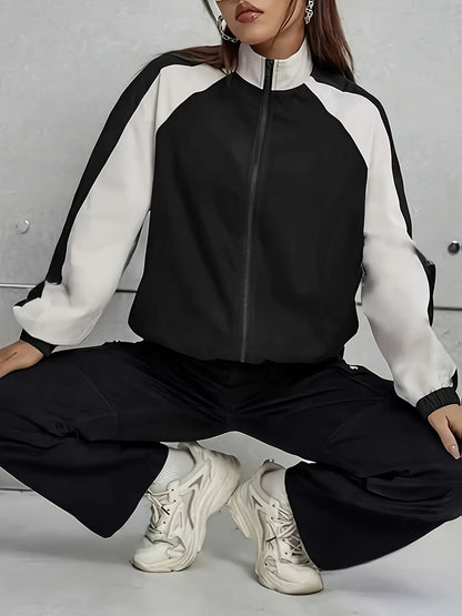 Women's Elegant Mandarin Collar Jacket - Burgundy & Half-Zip Coat with White Piping, All-Season Structured Outerwear (Black /Notch), Machine Washable Casual to Formal Blazer for & Social Events, Jackets For Women, Jacket For