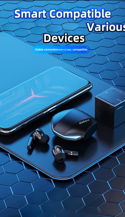 [Office Ready] Lenovo ThinkPlus GM2 PRO Wireless Earbuds - HiFi Sound, Tri-Band Analysis, Intelligent Noise Reduction, HD Calls, 350mAh Rechargeable Battery, USB Type-C Charging, Sleek Black Design with Blue Accents, Portable