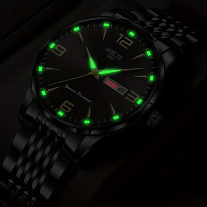DEBLVE Men's Sleek Business Watch - Ultra-Thin Alloy, Luminous Hands, Calendar & Week Display, Waterproof, Sporty Steel Strap with Secure Clasp