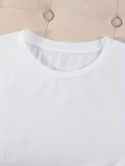 [Spring Apparel] Do What Makes You Happy" Letter Print T-Shirt for Women - Casual Crew Neck, Short Sleeve Top in Soft Polyester Blend, Machine Washable, Perfect for Summer & Spring, Cute Shirts
