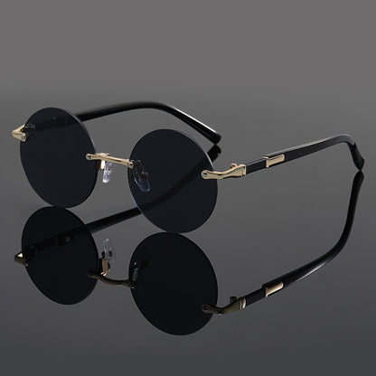 Unisex Round Frameless Glasses with Blue-Tinted Polycarbonate Lenses & Golden Accents - Lightweight Durable PC Frame for Casual, Party, Daily Wear - Perfect Graduation, Back-to-School, Christmas Gift