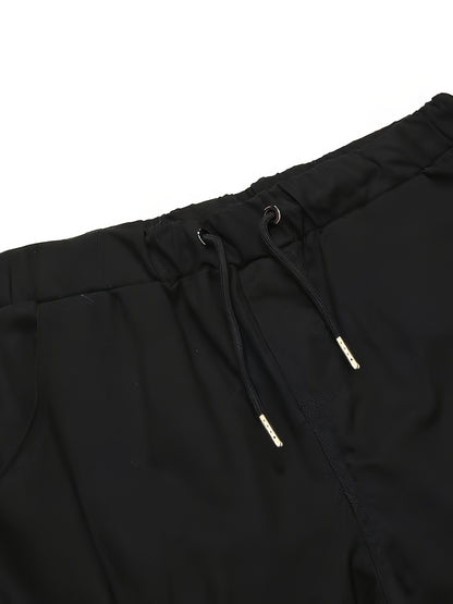 3-Pack Men'S Casual Cotton Cargo Pants, Solid Color, Non-Stretch, Regular Length, Drawstring Waist, Four Seasons, Standard Fit, Woven Fabric