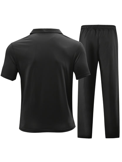 New Spring Fashion Casual Polo Shirt Zipper Men'S Casual Sports Long Pants Short Sleeve Two-Piece Set