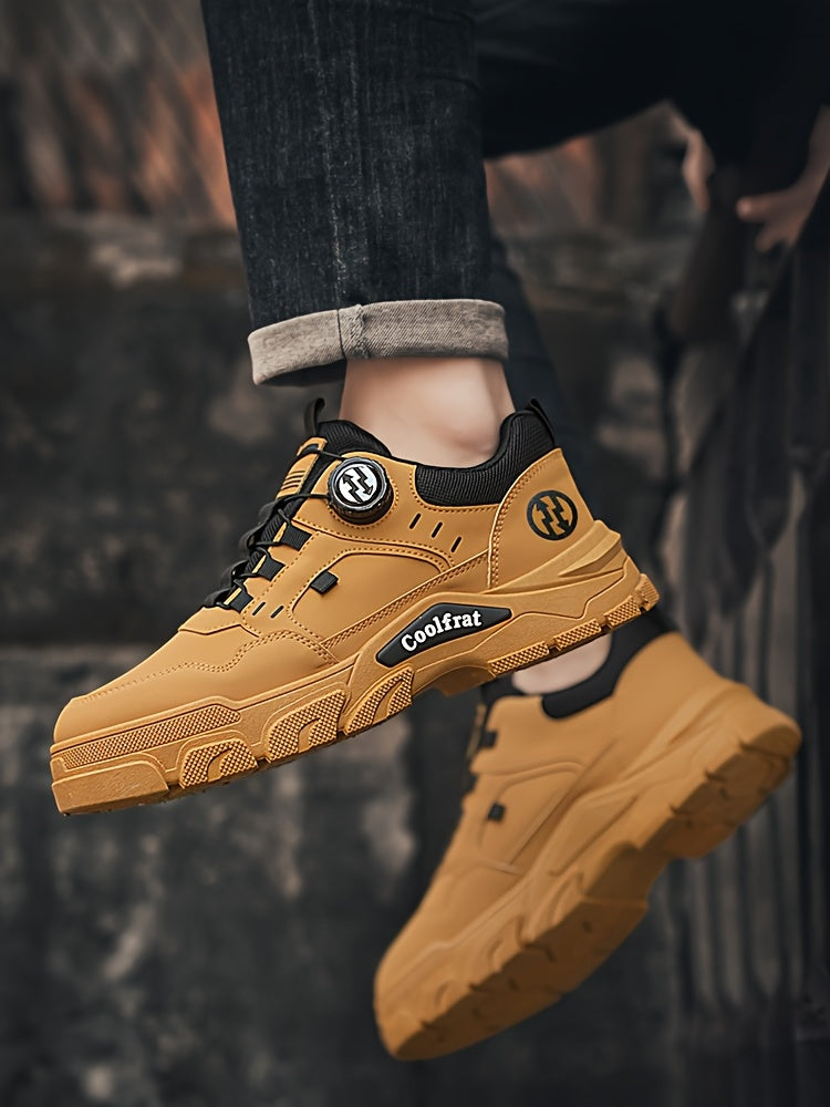 Men's Solid Color Skate Sneakers - Adjustable Rotating Buckle Straps, Slip-Resistant PVC Sole & Durable PU Upper, Low-Top Lace-Up Design for Hiking, Walking, Daily Wear - All-Season Casual Streetwear Shoes, Skate Shoes