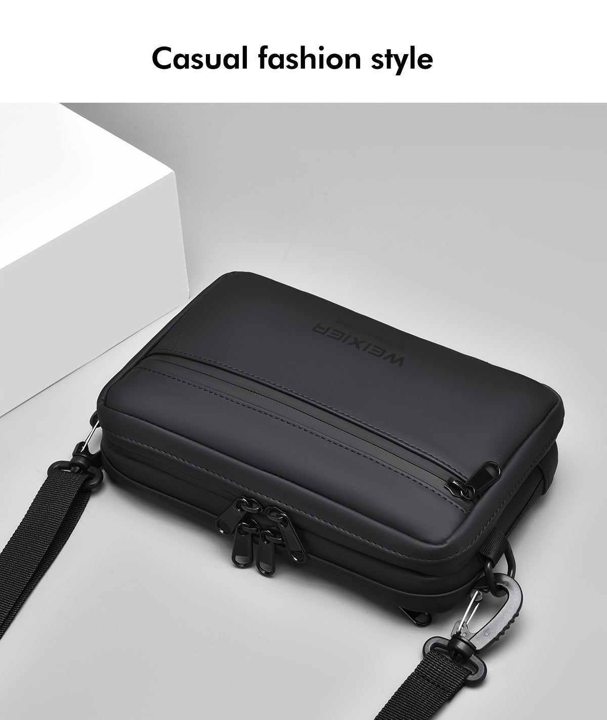 WEIXIER Men's Casual Nylon Handbag - Large Capacity with Adjustable Wrist Strap, Sleek Black for Daily Use, Valentine's Day Gift for Him, Outdoor Bag | Casual Style | Nylon Material