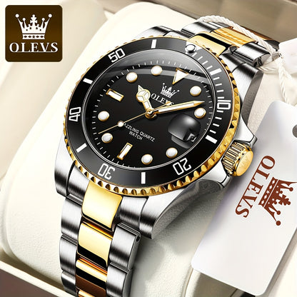 OLEVS Men'S Luxury Quartz Watch - Green Dial, Stainless Steel Band, Luminous Pointer Display, Quartz Movement, Electronic Drive, Zinc Alloy Case, Ideal for Business Casual Wea