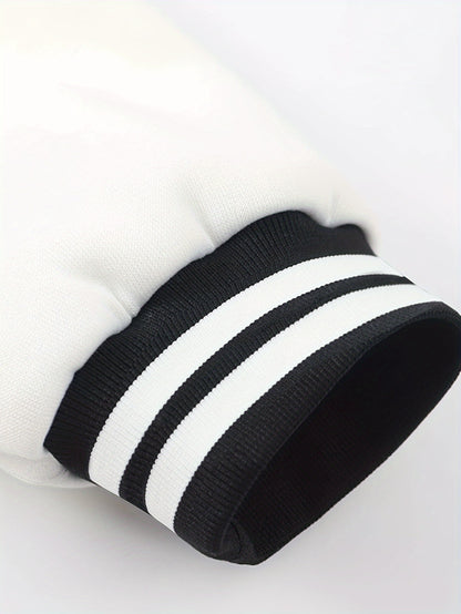 Men'S A07 Sporty Casual Baseball Outfit - Black & White "A" Print Jacket with Pockets, Matching Pants, Polyester Blend, Fall/Winter Wear, Casual Sportswear | Letter Print Jacket | Knit Construction, Baseball Attire