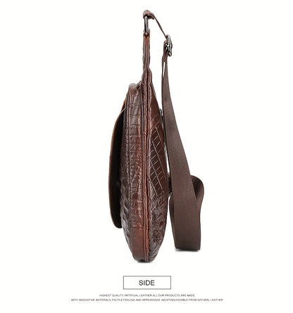 HUMERPAUL Men'S Casual Brown Leather Crossbody Bag with Alligator Print - Adjustable Strap, Multi-Compartment, Everyday Commute Shoulder Bag, Everyday Bag | Casual Style Bag | Adjustable Strap Bag