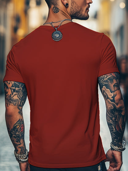 Men'S Brown T-Shirt with ECG Heartbeat Graphic - Casual Streetwear, Short Sleeve, Round Neck, Stretch Fabric, All-Season Comfort, Casual Streetwear Tee | Round Neck Tshirt | Comfortable Fit