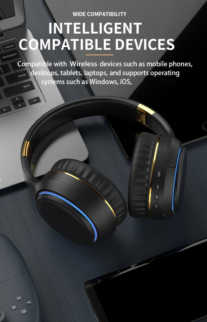 Ultra-large Capacity 400 MAh Wireless Headphones With Ambient Lighting, HIFI Sound Effects, Music All Day Long, 5.3 Chip, Low Latency, High-quality Headphones, Suitable For Travel, Business, Music, Gifts, Work, Phone Calls