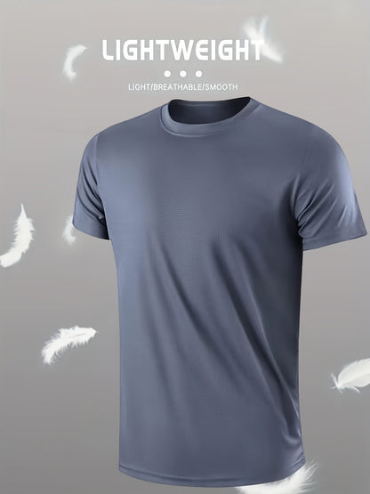 Men's Lightweight Sports T-Shirt - 100% Polyester, Moisture-Wicking, Breathable, Smooth Fabric, Round Neck, Short Sleeve, for Sports, Training, Casual, Party, Beach, Night Out - Unisex-Adult