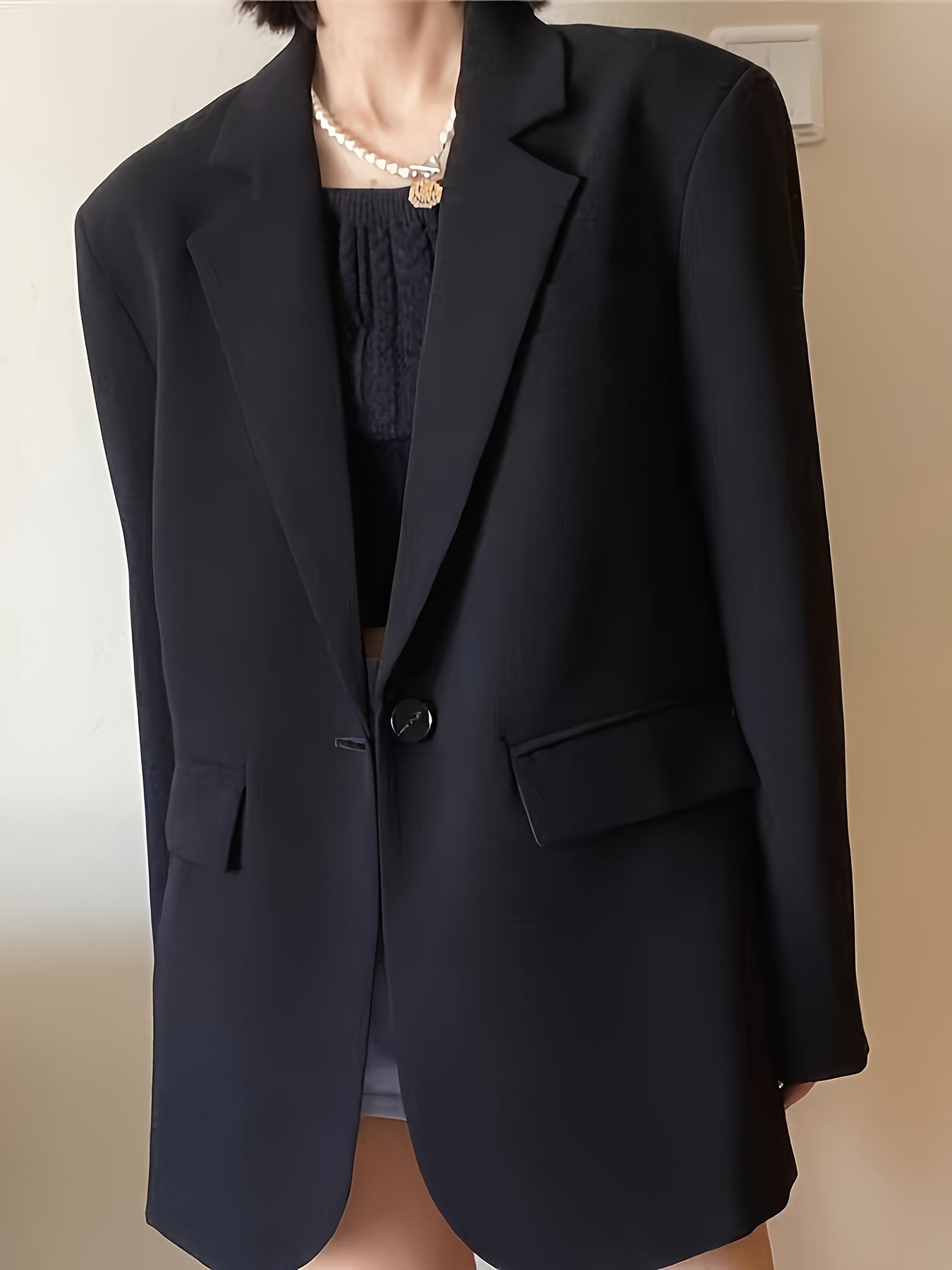 Women'S Chic Casual Blazer - Polyester, Solid Color, Long Sleeve, Button Front with Pockets, Loose Fit, Spring/Fall Jacket, Casual Wear Jacket|Minimalist Jacket|Single lapel Jacke