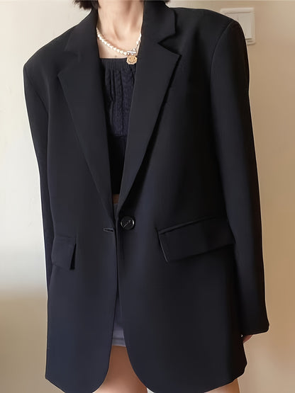 Women'S Chic Casual Blazer - Polyester, Solid Color, Long Sleeve, Button Front with Pockets, Loose Fit, Spring/Fall Jacket, Casual Wear Jacket|Minimalist Jacket|Single lapel Jacke