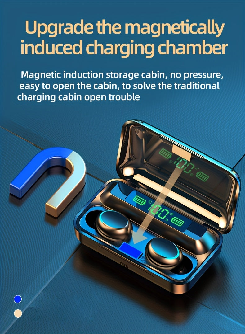 High-Fidelity Stereo Wireless Earphones, In-Ear Headphones with Touch Control and Noise Reduction for Voice Calls, USB Charging, Lithium Battery of 800mA, Long-Life Sports Gaming Headphones with Display