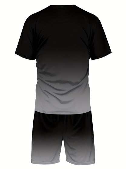 ADIDA Letter Set Short Sleeve + Shorts Two-Piece Men's Fashion Casual Round Neck T-Shirt Outfit, European Style Trendy Short Sleeve Set