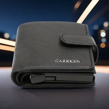 Men'S Short Wallet, Automatic Pop-Up Credit Card Holder, Short Wallet, Ideal Gift for Men, Multi-Functional Men'S Card Holder, Stylish, Trendy, Minimalist Credit Card Holder, Pop-Up Card Holder, High-Quality Faux Leather, Cap