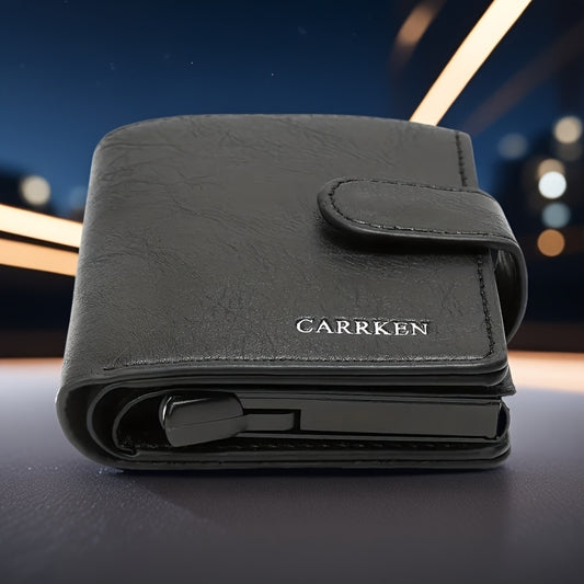Men'S Short Wallet, Automatic Pop-Up Credit Card Holder, Short Wallet, Ideal Gift for Men, Multi-Functional Men'S Card Holder, Stylish, Trendy, Minimalist Credit Card Holder, Pop-Up Card Holder, High-Quality Faux Leather, Cap