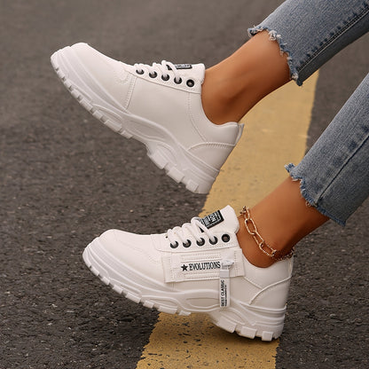 Women'S Breathable Knit Sneakers - Lightweight Thick Sole Casual Walking Shoes in White & Black, Synthetic Cover Upper with Rubber Outsole, Lace-Up Low-Top Design for Indoor/Outdoor, Travel, Beach & Shopping - Cute Gift for M