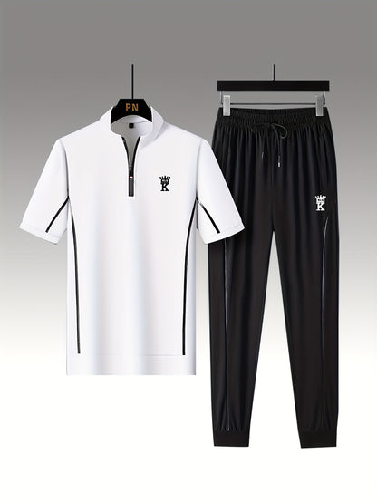 Men's Summer Casual Stand Collar Drawstring Sportswear Set