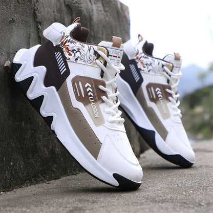Men's High-Top Basketball Sneakers, Preppy Street Style, Solid Color with Cartoon & Stripes, All-Season Lace-Up Sports Shoes, Faux Upper, Fabric Inner, Rubber Sole, for Running, Hiking & Casual Wear, Outdoor Activities Shoes