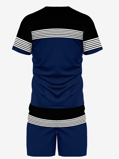 Men'S Athletic T-Shirt & Shorts Set - California Graphic, Blue & White, Drawstring Waist, Summer Sportswear, Regular Fit, Adult Exercise Gear, Athletic Apparel | California Design | Knit Constructio