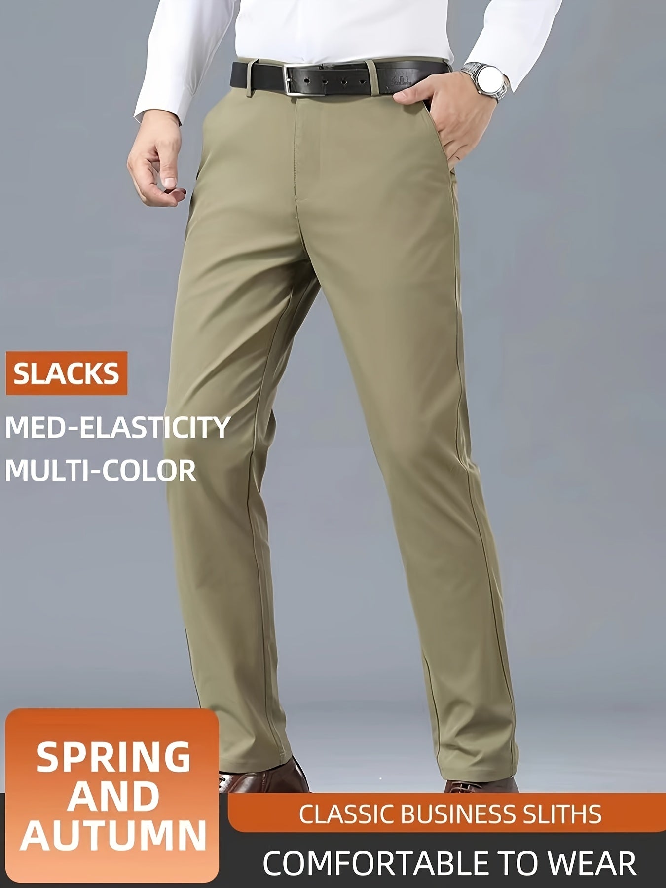 Men's Casual Solid Color Dress Pants - Polyester Blend, Woven, Regular Fit, All-Season Comfort, Adult Suit Pants