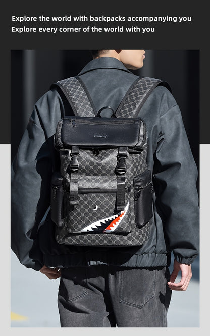 Men'S Stylish Black Backpack with Shark Graphic - Lightweight, Large Capacity, Multi-Functional Shoulder Bag for Travel, Commuting, School - Durable PVC Material, Sports & Fitness Design, Backpack for Travel