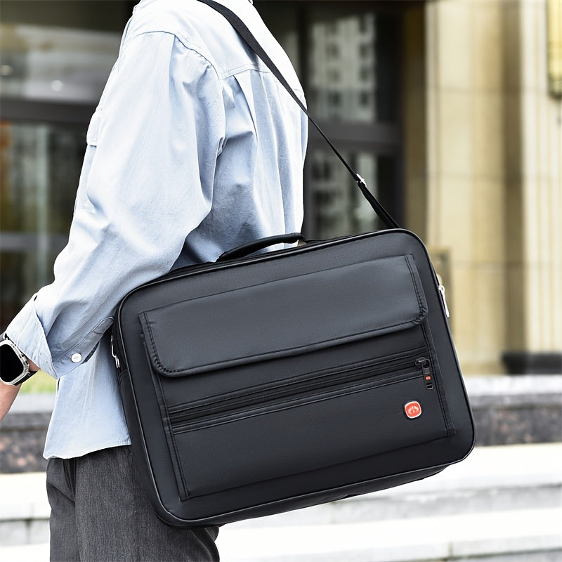 Men's Large Capacity Business Messenger Bag - Black Nylon Fabric, Adjustable Shoulder Strap, Multiple Compartments for Phone, Laptop, Tablet, Keys & Umbrella, Perfect for Work, Travel & Casual Use, Laptop Messenger Bag, Daily