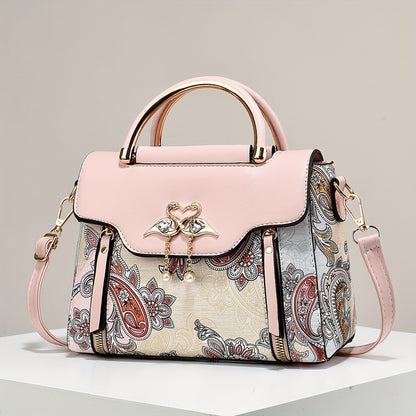Elegant Floral Embroidered Handbag for Women - Adjustable Strap, Zipper Closure, Polyester Lining, Black & White Floral Pattern, Perfect Gift for Mom Or Family, Small Crossbody Purse, Stylish Accessory, Durable Construction