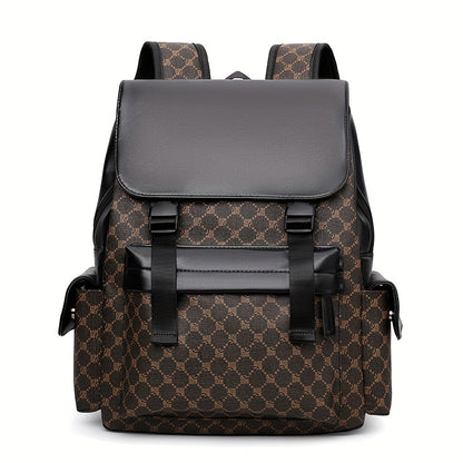 Men'S Stylish Black & Brown Gingham Print Backpack - Versatile Commuter Bag with Multiple Pockets, Adjustable Straps, and Golden-Tone Hardware for Work, Travel, and Study, Travel Backpack | Gingham Pattern | Synthetic Backpac