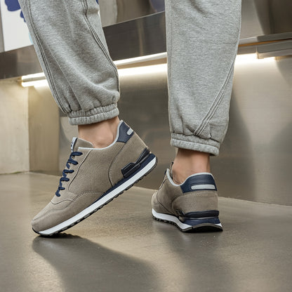 Men's Non-Slip Sneakers - All-Season Lace-Up Sneakers with Cushioned PU Sole, Beige/Blue Accent Low-Top Design for Gym, Hiking, Everyday - Non-Marking Tread, Durable & Easy-Clean Casual Shoes, Hiking Sneakers, Gym Footwear, R