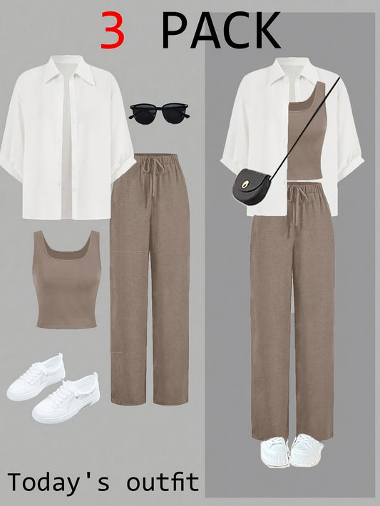 Women's Casual Summer 3pcs Pants Set