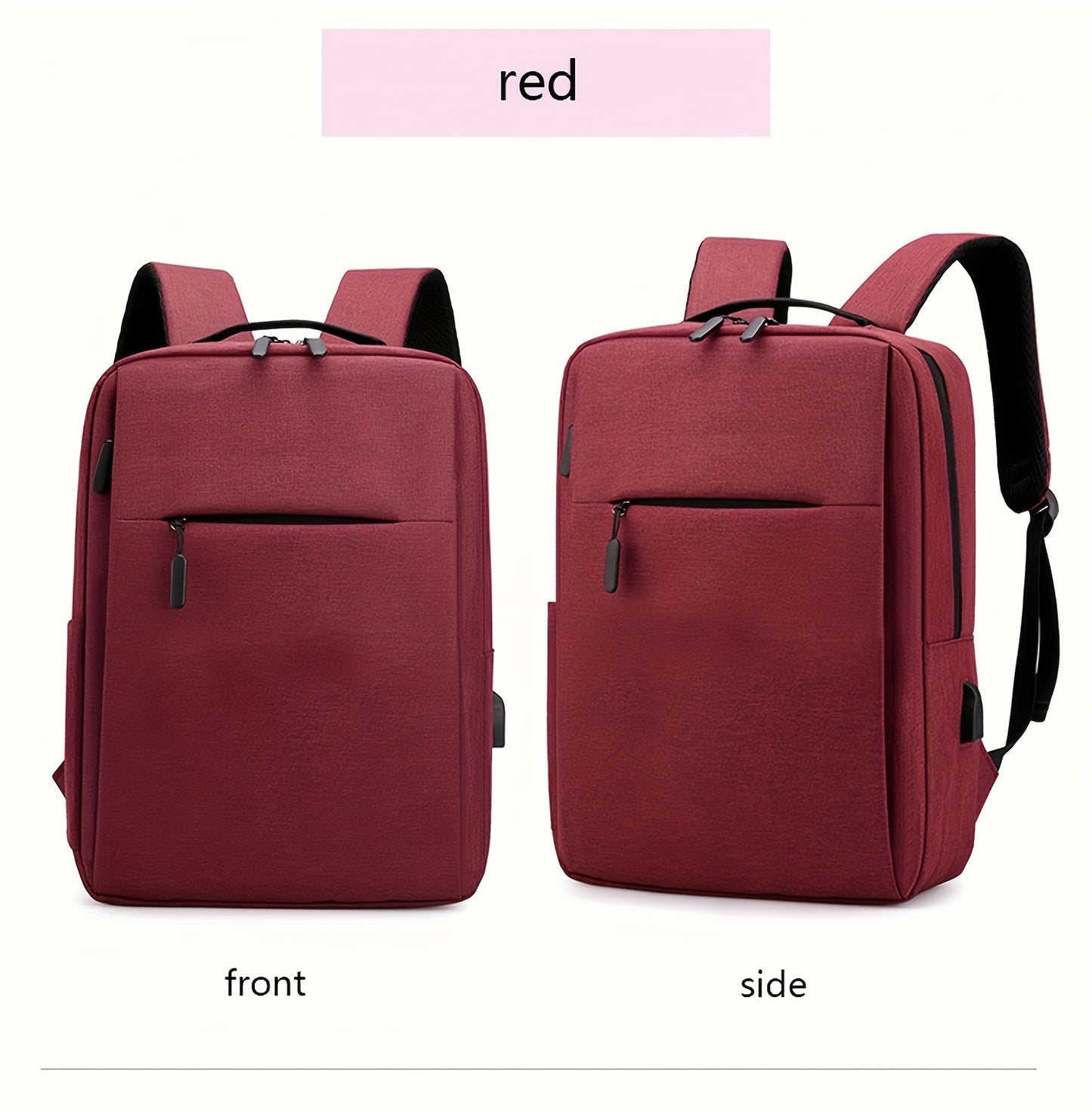 1pc Lightweight Business Laptop Backpack, 33.02/35.56/38.1 cm Computer Bag with USB Charging Port, Adjustable Straps, Zipper Closure, Polyester Lining, Wet Wipe Clean, Black Fabric Travel & Student Bookbag for Men and Women,