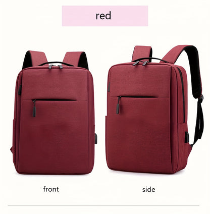 1pc Lightweight Business Laptop Backpack, 33.02/35.56/38.1 cm Computer Bag with USB Charging Port, Adjustable Straps, Zipper Closure, Polyester Lining, Wet Wipe Clean, Black Fabric Travel & Student Bookbag for Men and Women,