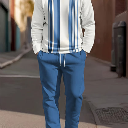 Men's Casual Fashion Round Neck Sweatshirt & Joggers Set - Polyester, Machine Washable, Printed Design for Spring/Fall