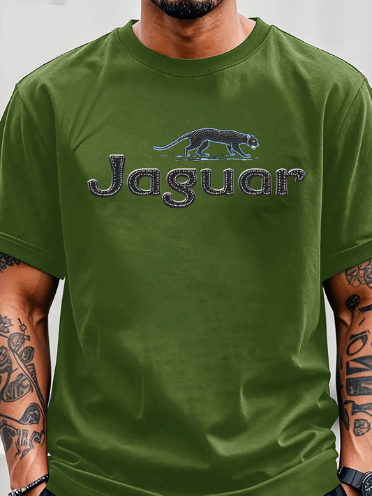 Men'S Jaguar Print Y2K Style T-Shirt - Red, Breathable & Comfortable Short Sleeve Crew Neck Tee for Casual Wear, Outdoor Activities, and Everyday Comfort, Everyday Clothing | Y2K Fashion Tee | Comfortable Fit