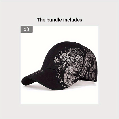 1pc Unisex Sunshade Breathable Adjustable Baseball Cap With Dragon Print For Outdoor Sport, Ideal choice for Gifts