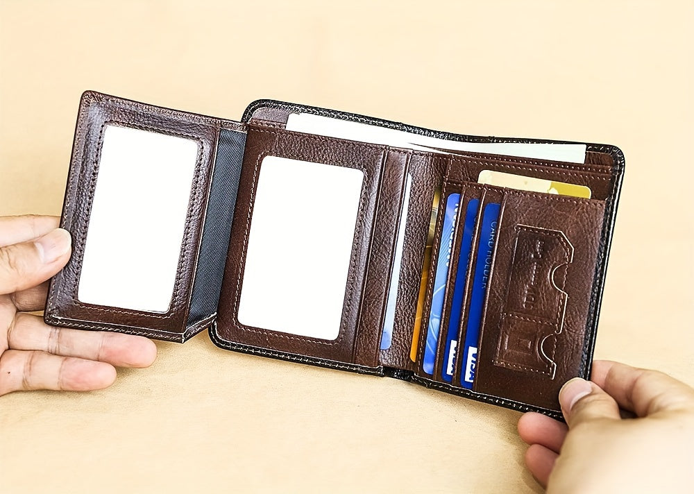 1pc CIEPHIA Vintage Genuine Leather RFID Blocking Wallet for Men - Slim, Multi-Functional ID & Credit Card Holder, Deep Brown with Embossed Logo, Ideal Gift for Valentine's Day