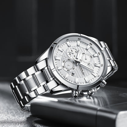 CRRJU Men's Watch Fashion Luxury Multifunctional Stainless Steel Quartz Watch